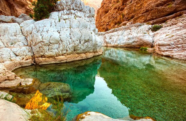 Natural rock pools in a wadi after rain