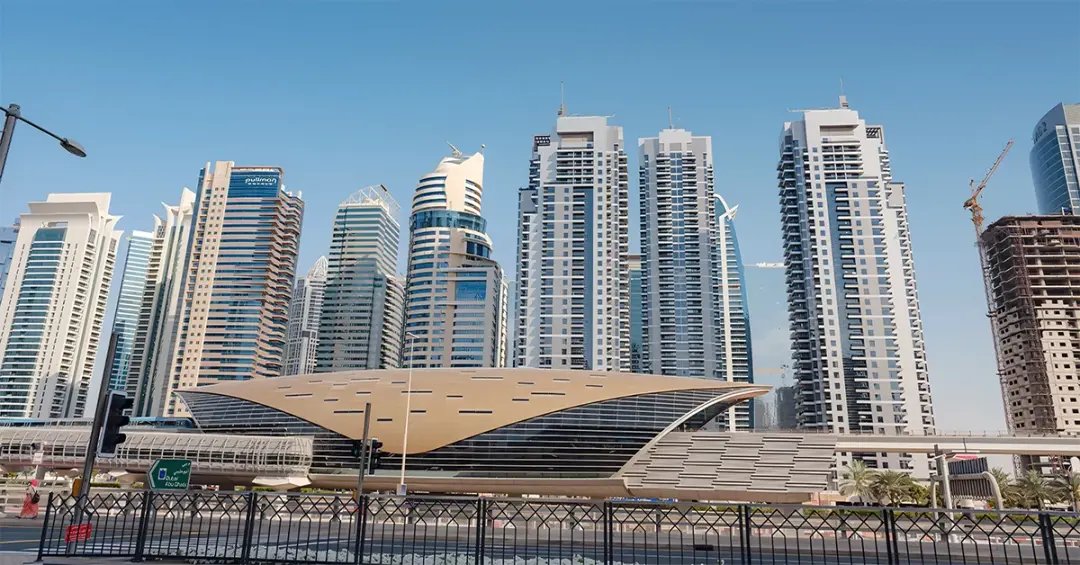 Jumeirah Lakes Towers around the lakes in Dubai