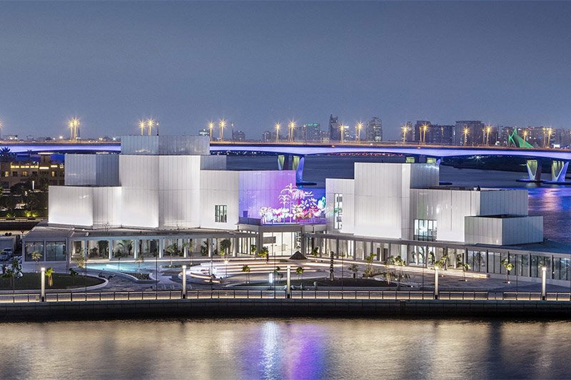 Modern arts centre building beside the Dubai Creek at Jaddaf