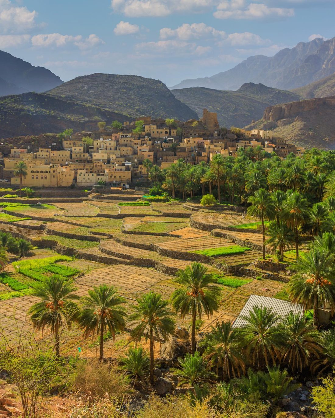 Mountain village and farms in the Hajar foothills