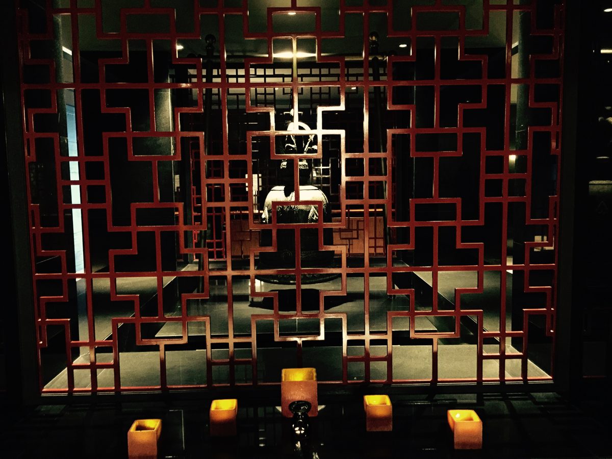 Warm lighting inside an affordable Dubai restaurant in the evening