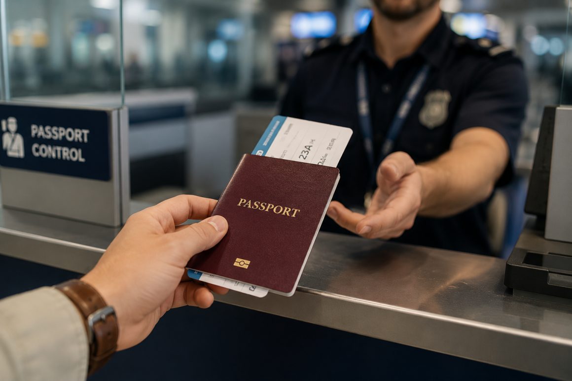 A passport being inspected during a security check