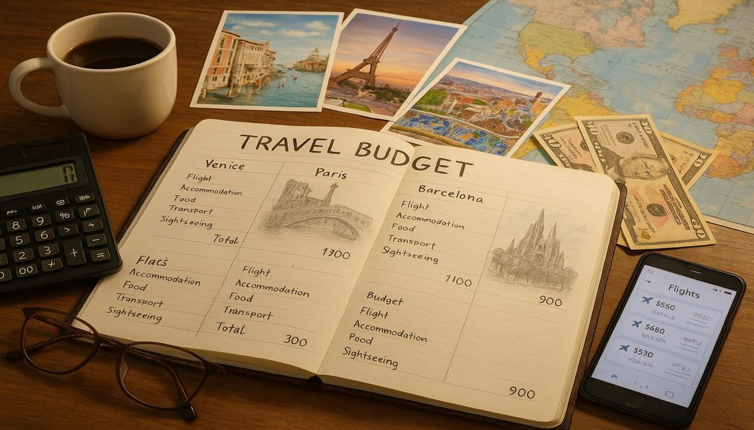 Calculator and travel budget notes