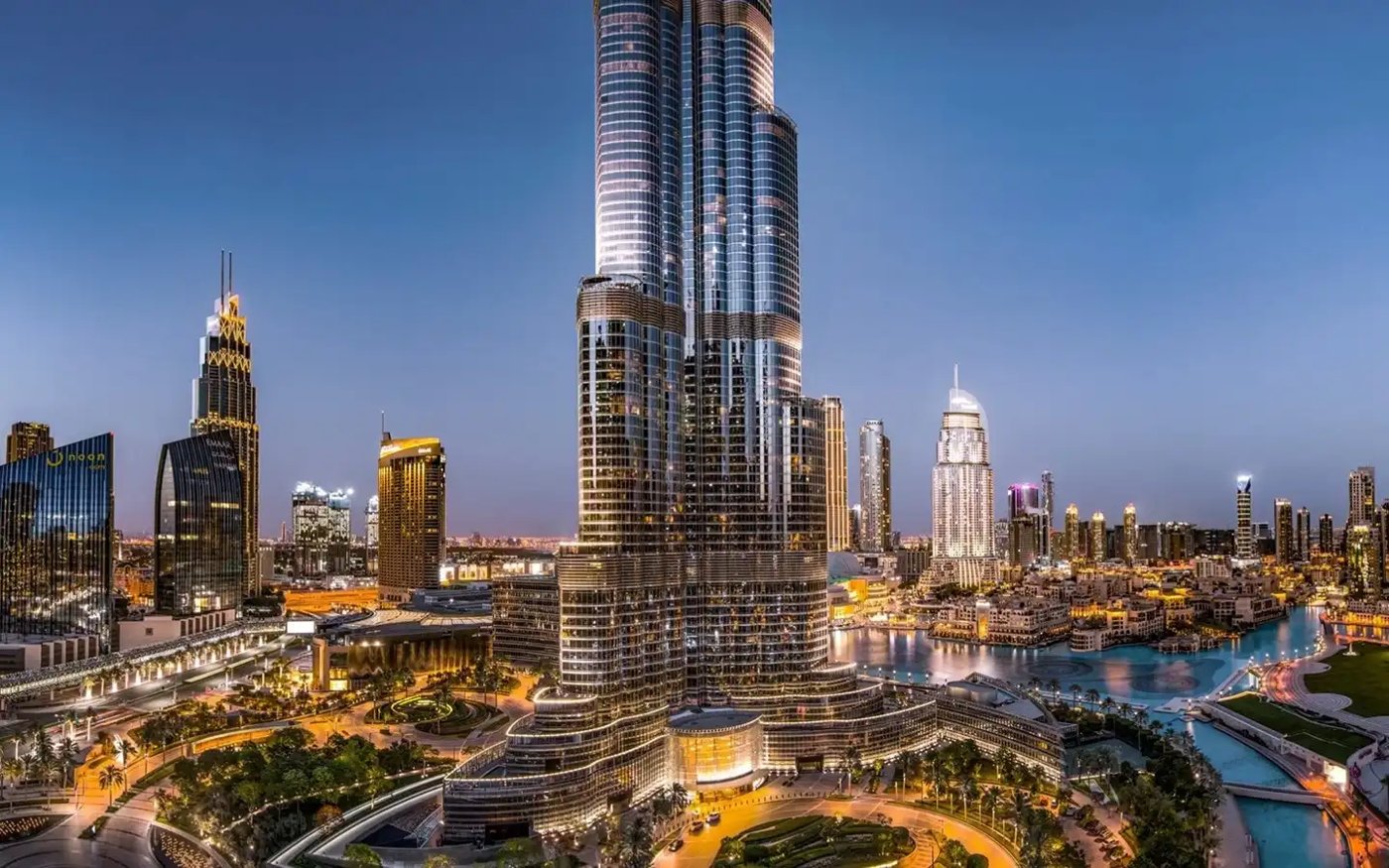 Dubai skyline towers seen from across the city
