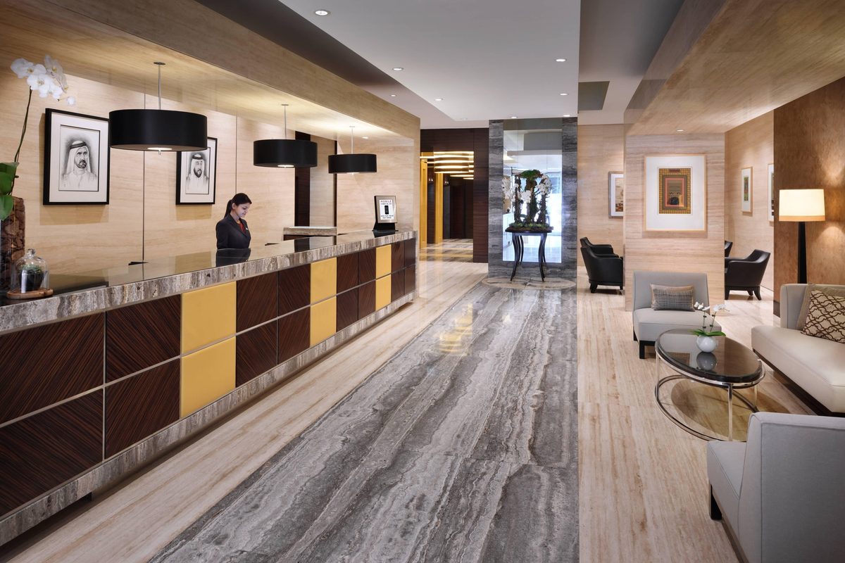 Hotel reception desk in Dubai where guests check in